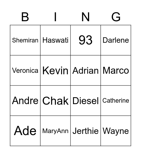 Untitled Bingo Card