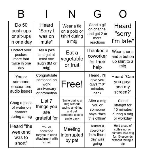 WFH Bingo Card