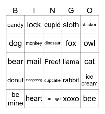 Valentines Bingo Card