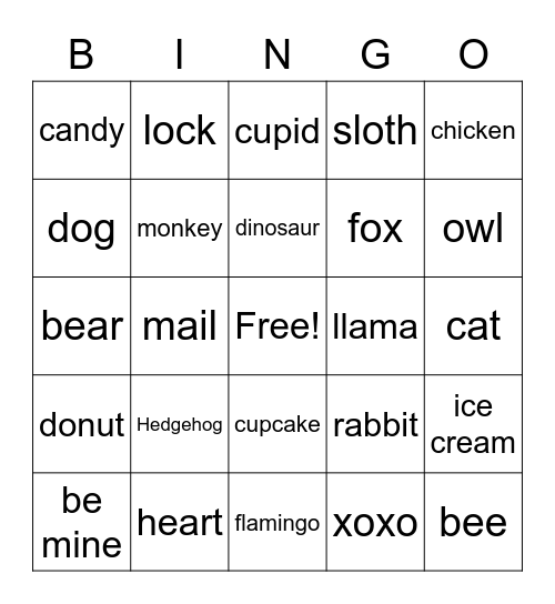 Valentines Bingo Card