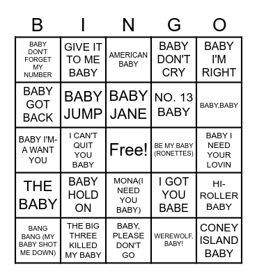 BABY or BABE Bingo Card