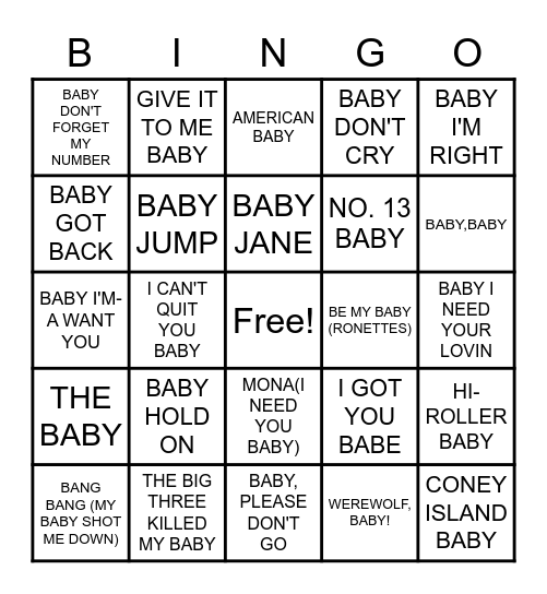 BABY or BABE Bingo Card