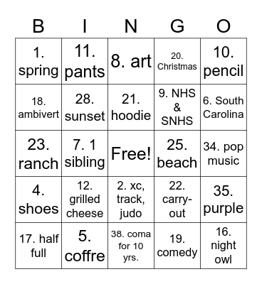 Sarah Jayko Bingo Card