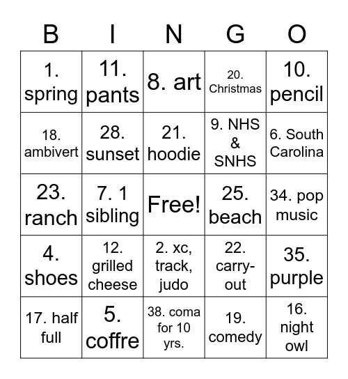 Sarah Jayko Bingo Card