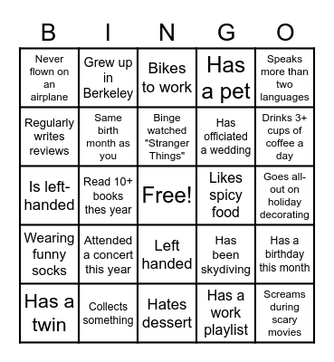 People and Culture Bingo Card