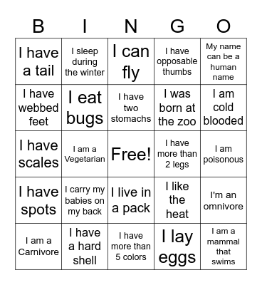 ZOO BINGO Card