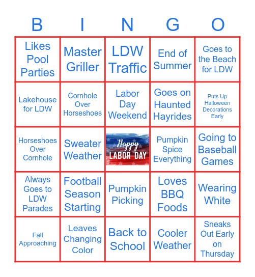 End of Summer Bingo Card