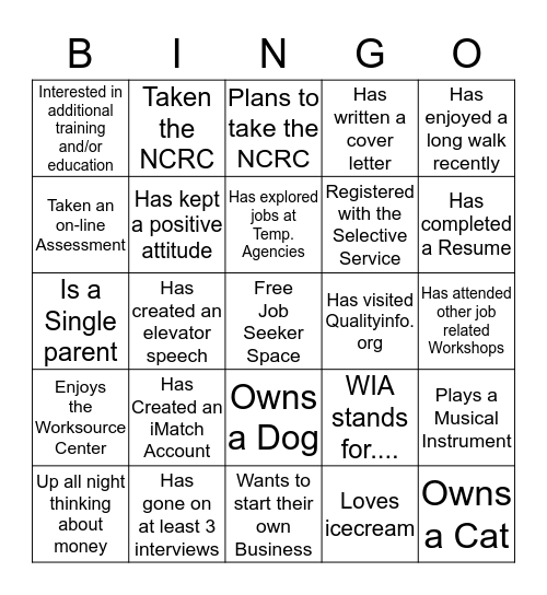 Employment        BINGO Card