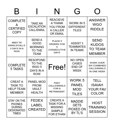 Client Services BINGO Card