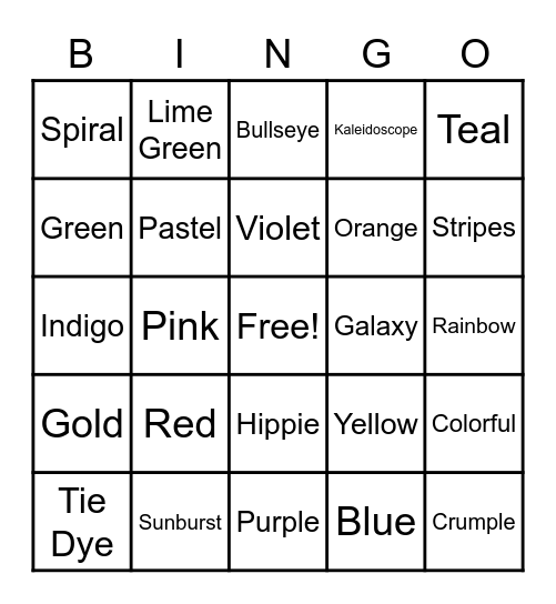 Tye Dye Bingo Card