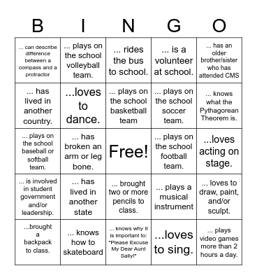 Scavenger Hunt Bingo Card