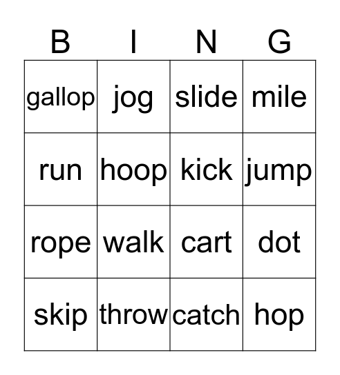 PE Bingo Card