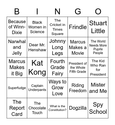 Book Bingo: Ms. Bartholomew's Books Bingo Card