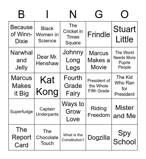Book Bingo: Ms. Bartholomew's Books Bingo Card