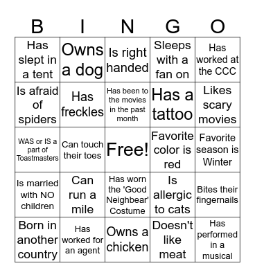 AFS Bingo Card