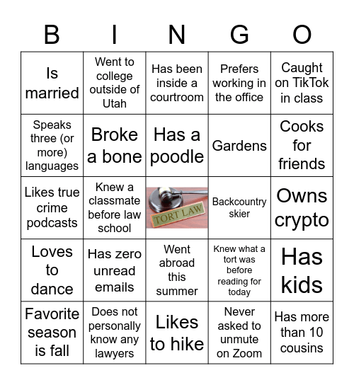 1L Torts Bingo Card