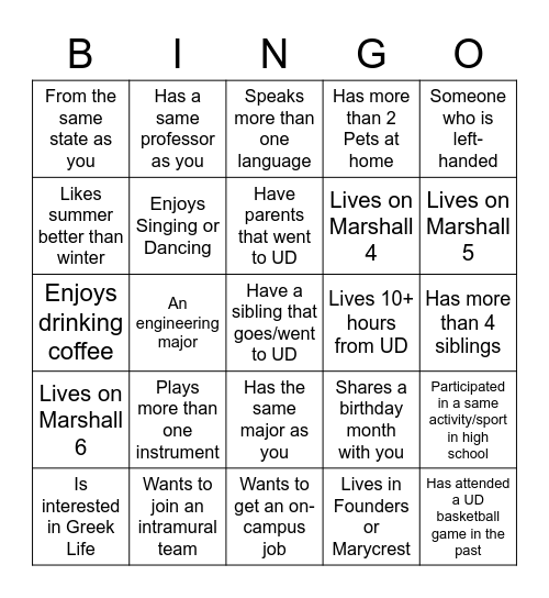 Get To Know WISE Bingo Card