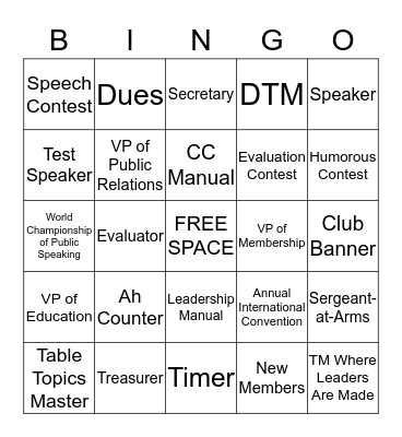 Toastmasters Bingo Card