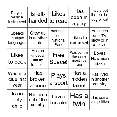 Find Someone Who... Bingo Card