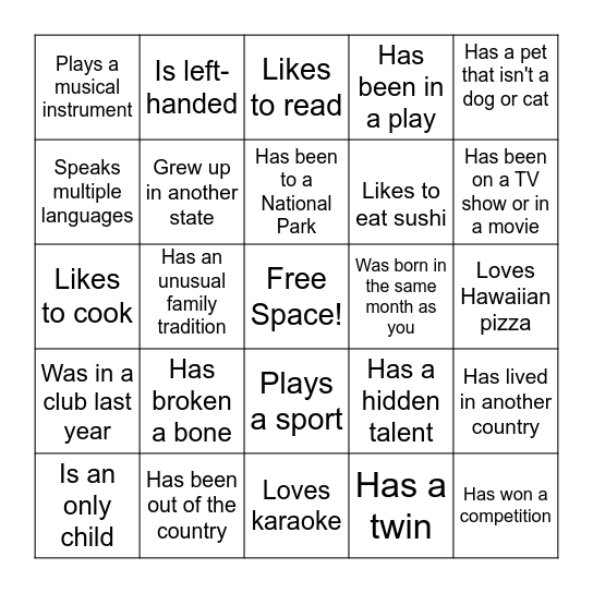 Find Someone Who... Bingo Card