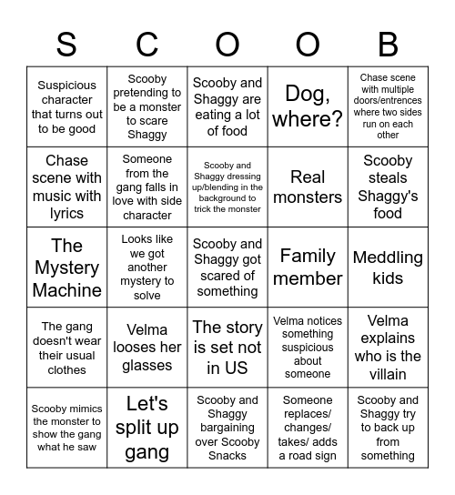 Scooby-Doo Bingo Card