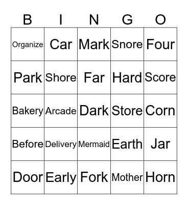 Vocalic /r/ Bingo Card