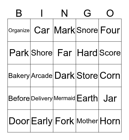 Vocalic /r/ Bingo Card