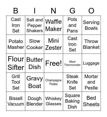 Kristen's Bridal Shower Bingo Card