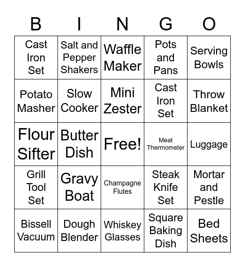 Kristen's Bridal Shower Bingo Card