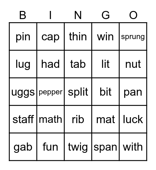 Finding similar sounds Bingo Card