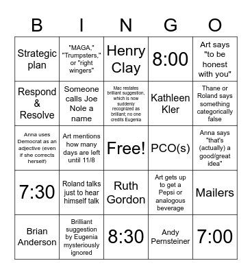 A4S Monday Meeting Bingo Card