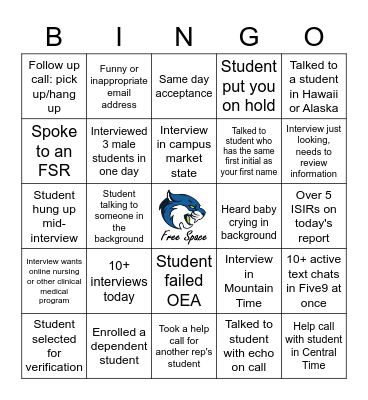 Admissions BINGO! Bingo Card