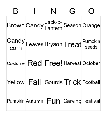 Fall Fun Bingo Card