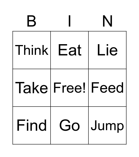 VERBS Bingo Card