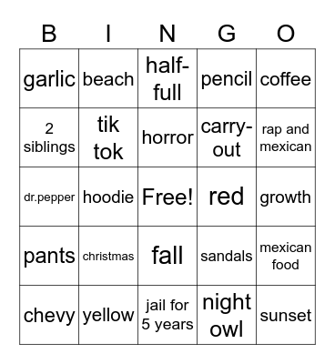 Untitled Bingo Card