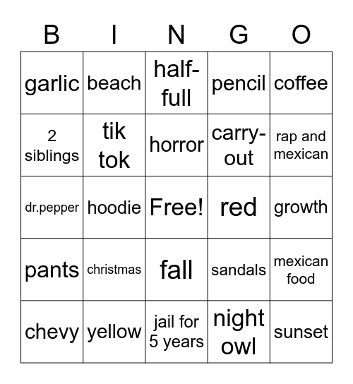 Untitled Bingo Card