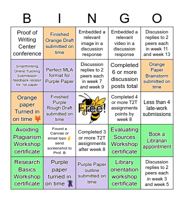Prof. B's Extra Credit English 224 Bingo Card