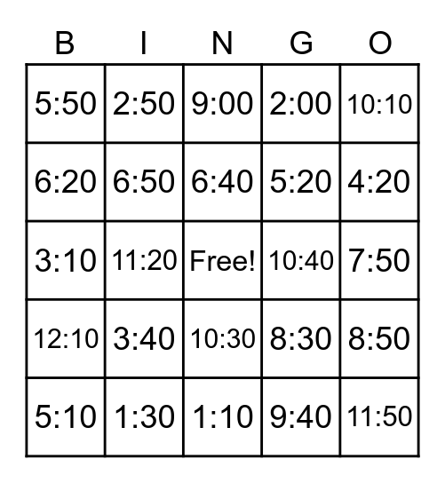 What Time Is It? Bingo Card