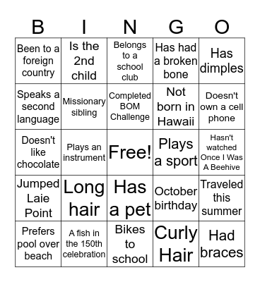 Getting To Know You Bingo Card