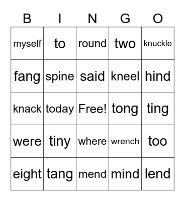 Sight words, phonics words, tricky words Bingo Card