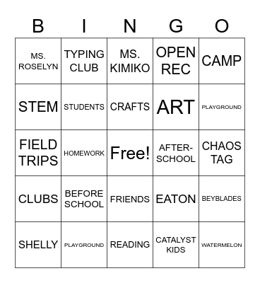 CATALYST KIDS BINGO Card