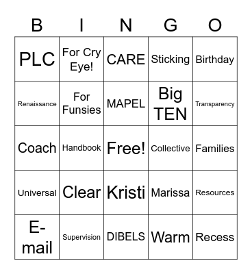 Back-to-School Bingo Card