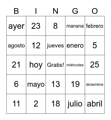 Numbers 1-30 Bingo Card