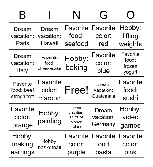 3B Bingo Card