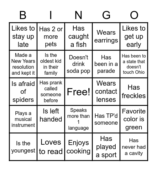 Mingle Bingo Card