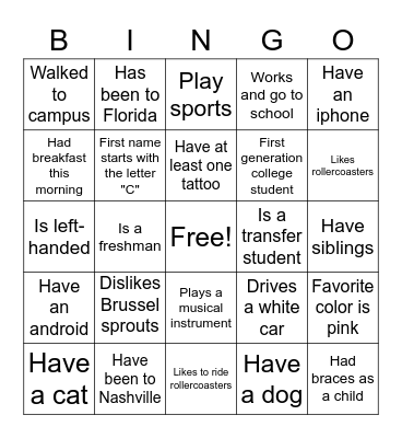 Ice Breaker Bingo Card