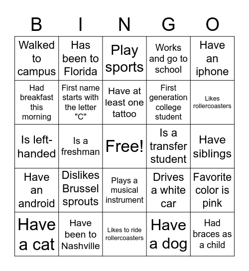 Ice Breaker Bingo Card