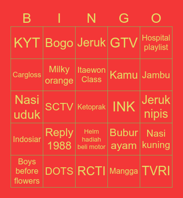 Sarapan Bingo Card