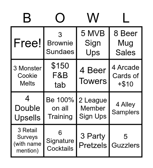 Bowlero Bingo Card