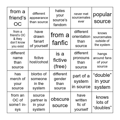 fictive bingo Card